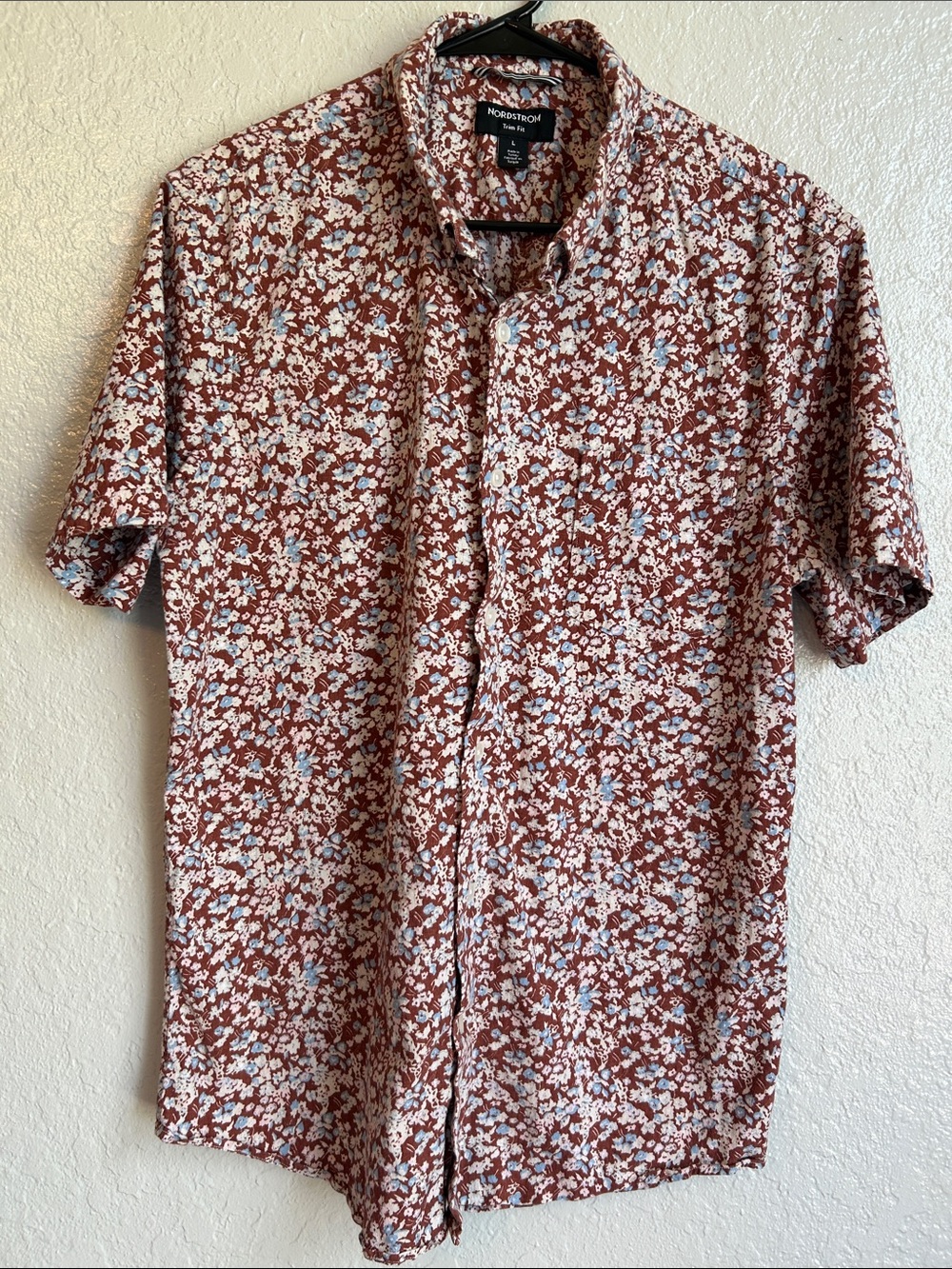 Nordstrom Short-Sleeve Floral Button-Up Shirt - Rust Large